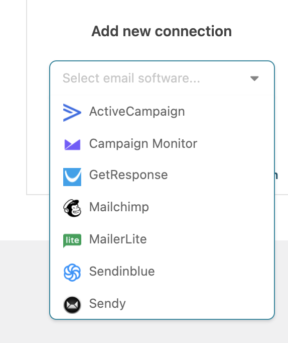 Newsletter Glue integrates with ActiveCampaign, Campaign Monitor, GetResponse, Mailchimp, MailerLite, Sendinblue and Sendy.