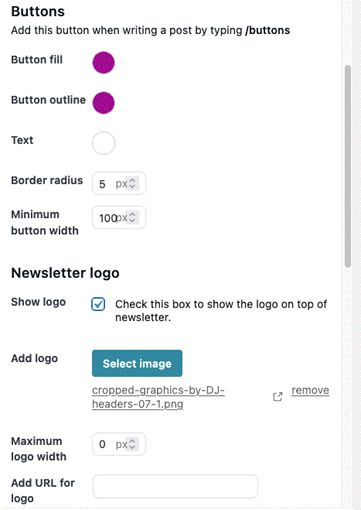 A style editor - shows buttons with custom colors, sizes, and logos