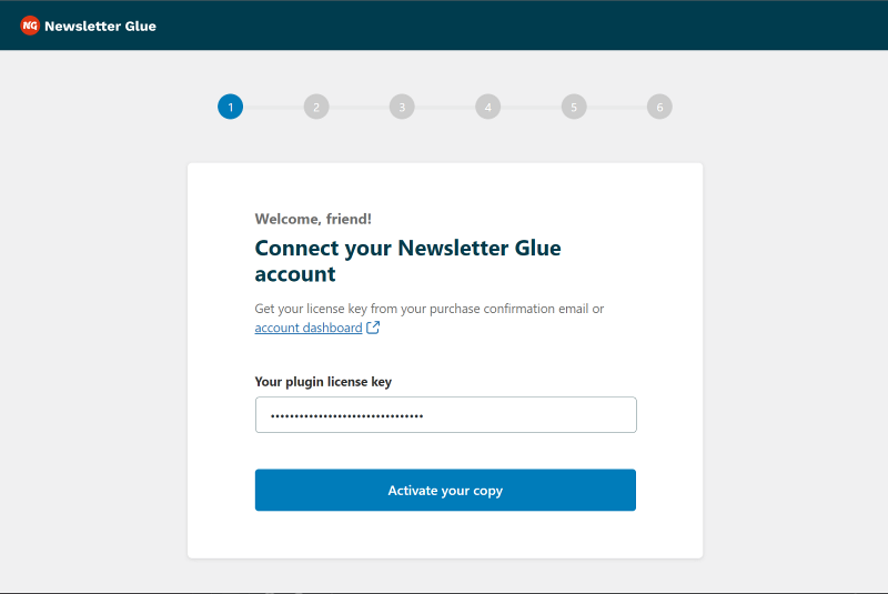 Newsletter Glue onboarding wizard