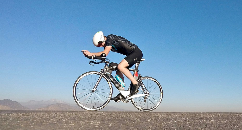 A triathlete on a bicycle