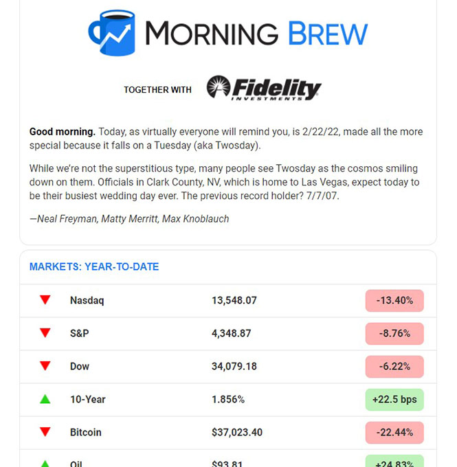 A screen grab of the Morning Brew newsletter