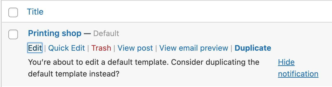 Screenshot of Newsletter Glue plugin.  Hover over your preferred template then click on Edit.