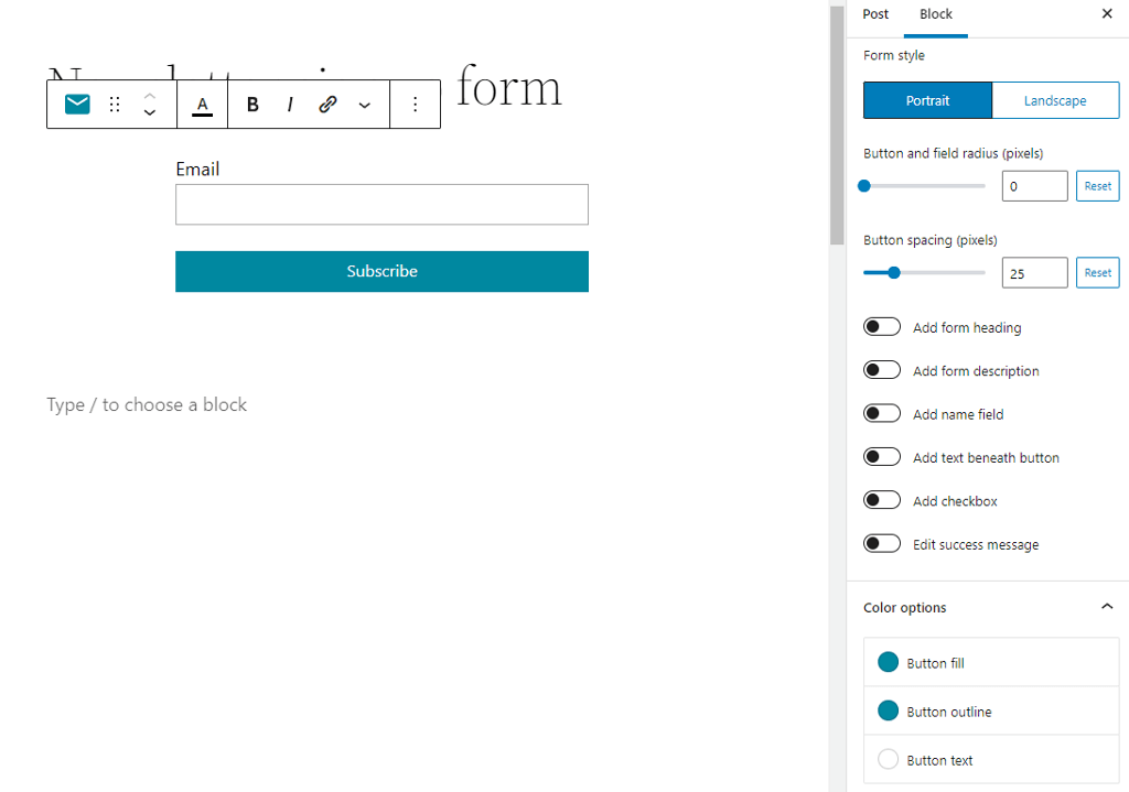 Newsletter Glue subscribers form customisation options