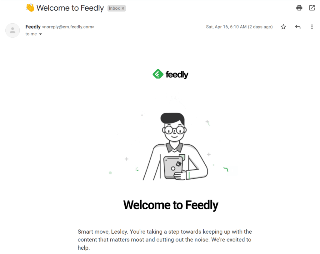 feedly welcome email