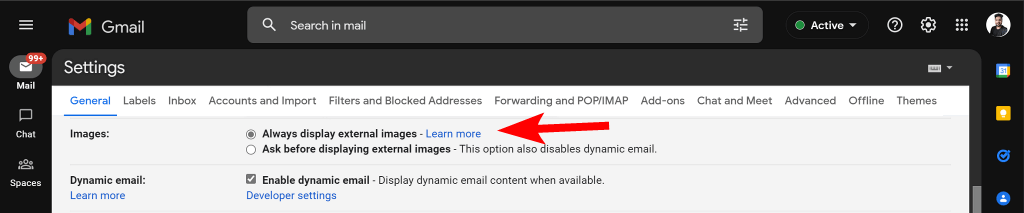 Always display external images in Gmail