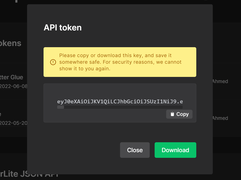Download API key and keep it safe