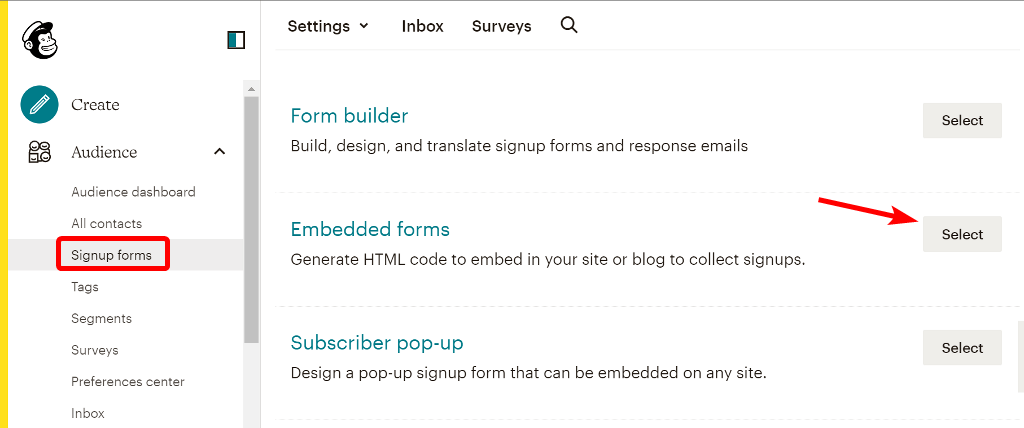 Mailchimp form builder