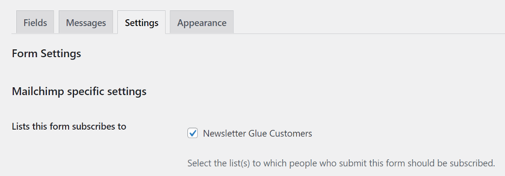 Select Mailchimp audience for the form