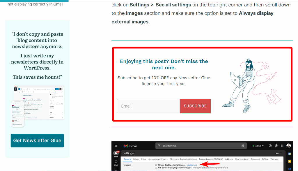 email opt-in form inside an article