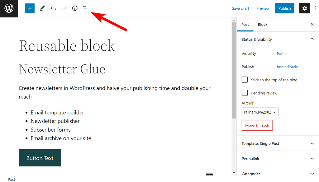 Click on the list view button