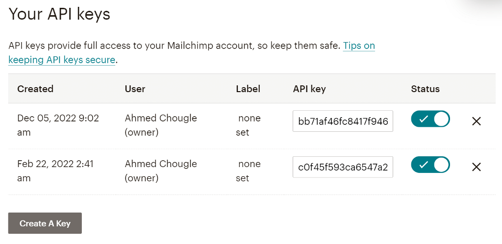 Mailchimp API keys