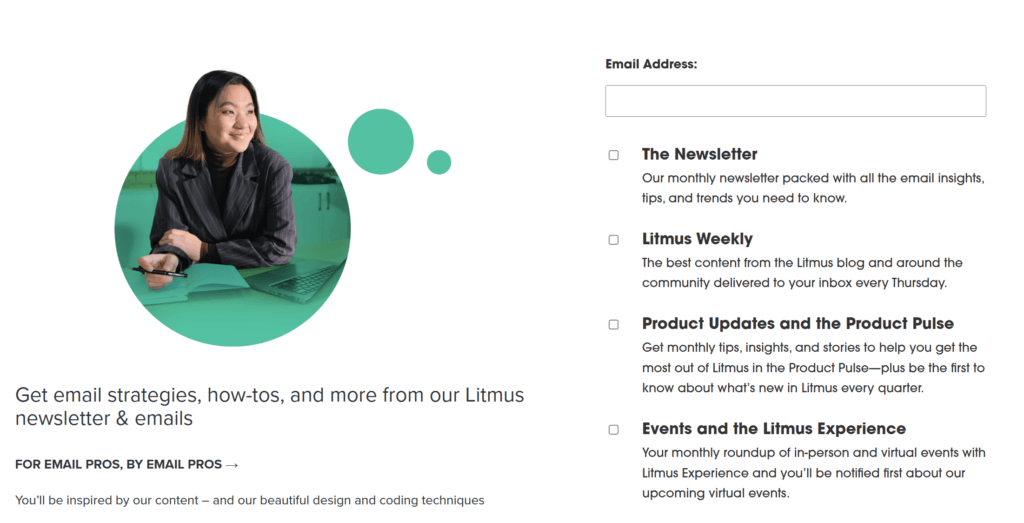 dedicated newsletter subscribe page of litmus