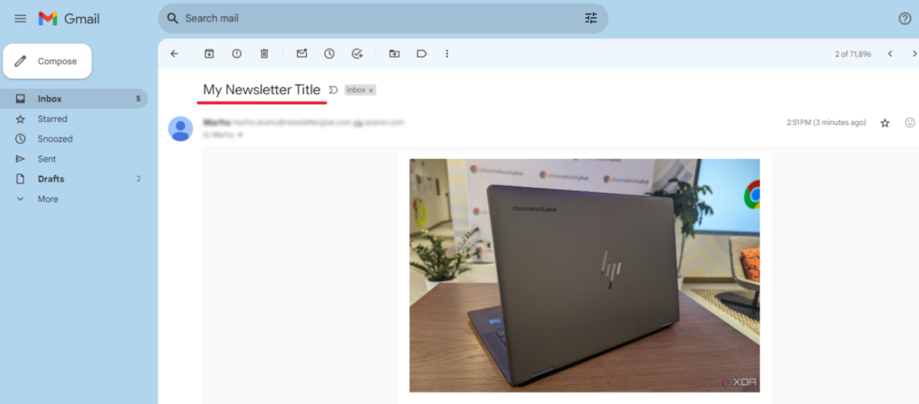 Newsletter Subject in the Email Client