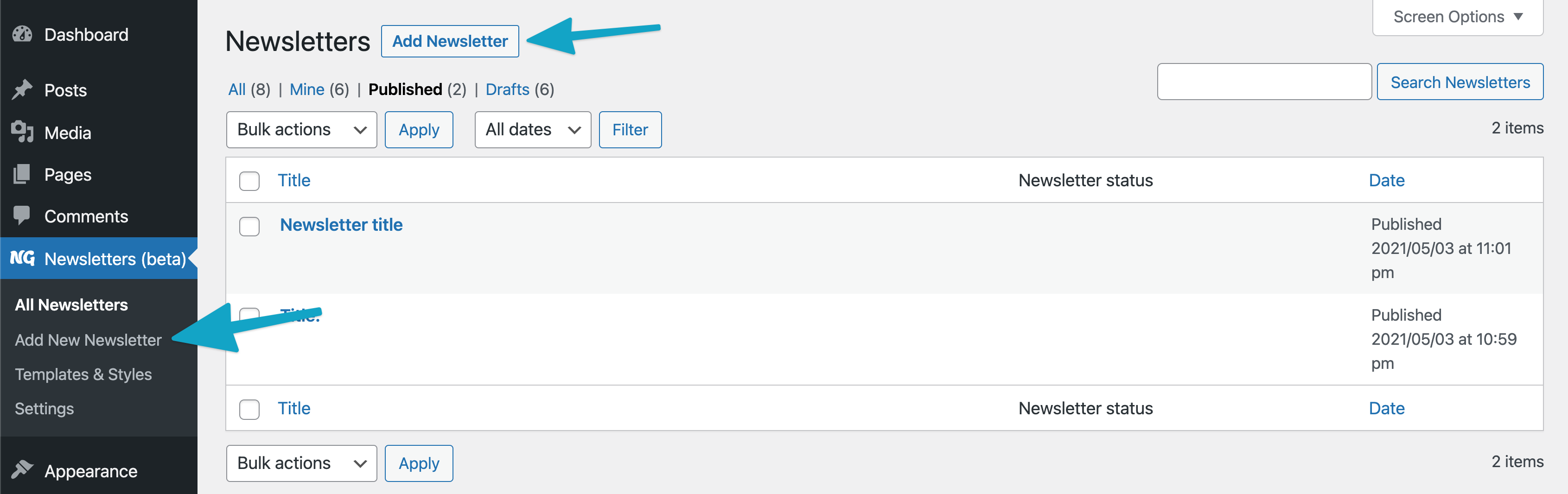 Add new newsletter using the Newsletter Editor