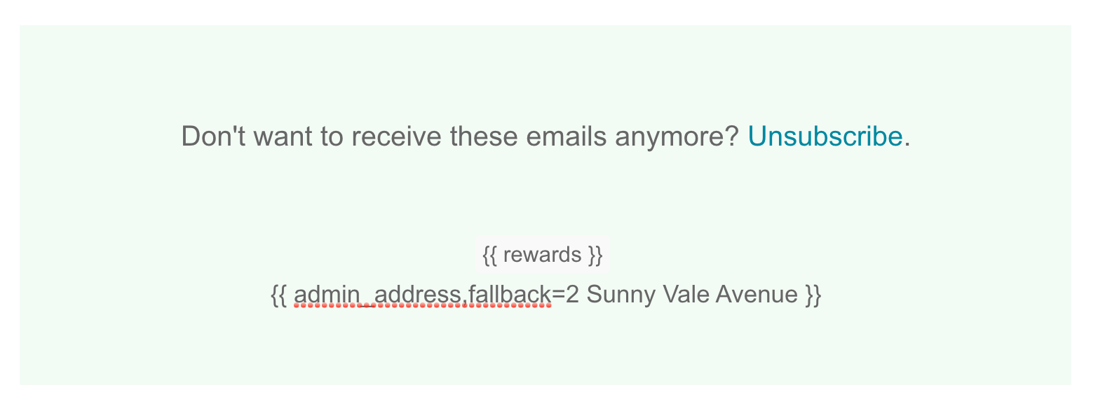 Preview of custom Mailchimp footer mergetag codes