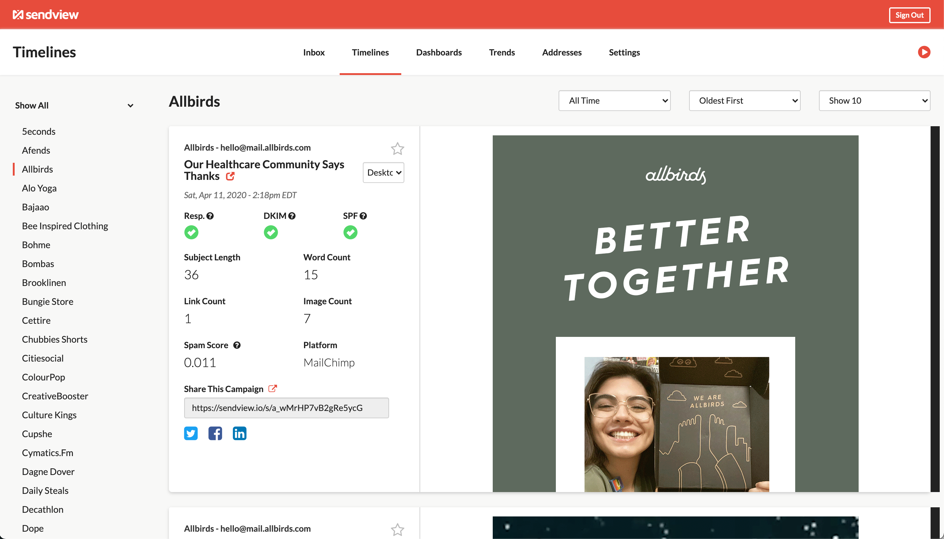 SendView Timelines