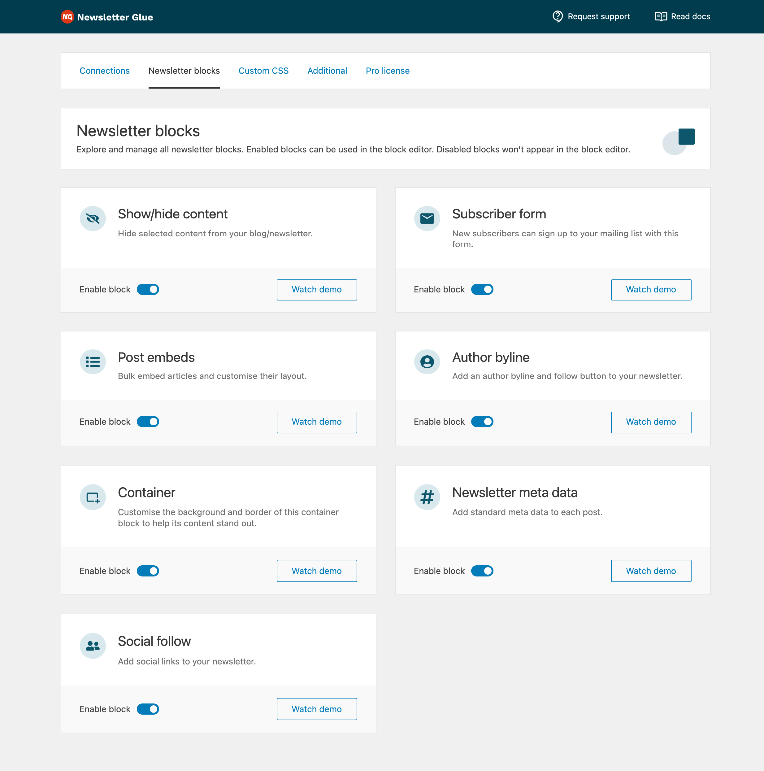 Newsletter Glue v.2 Newsletter blocks tab