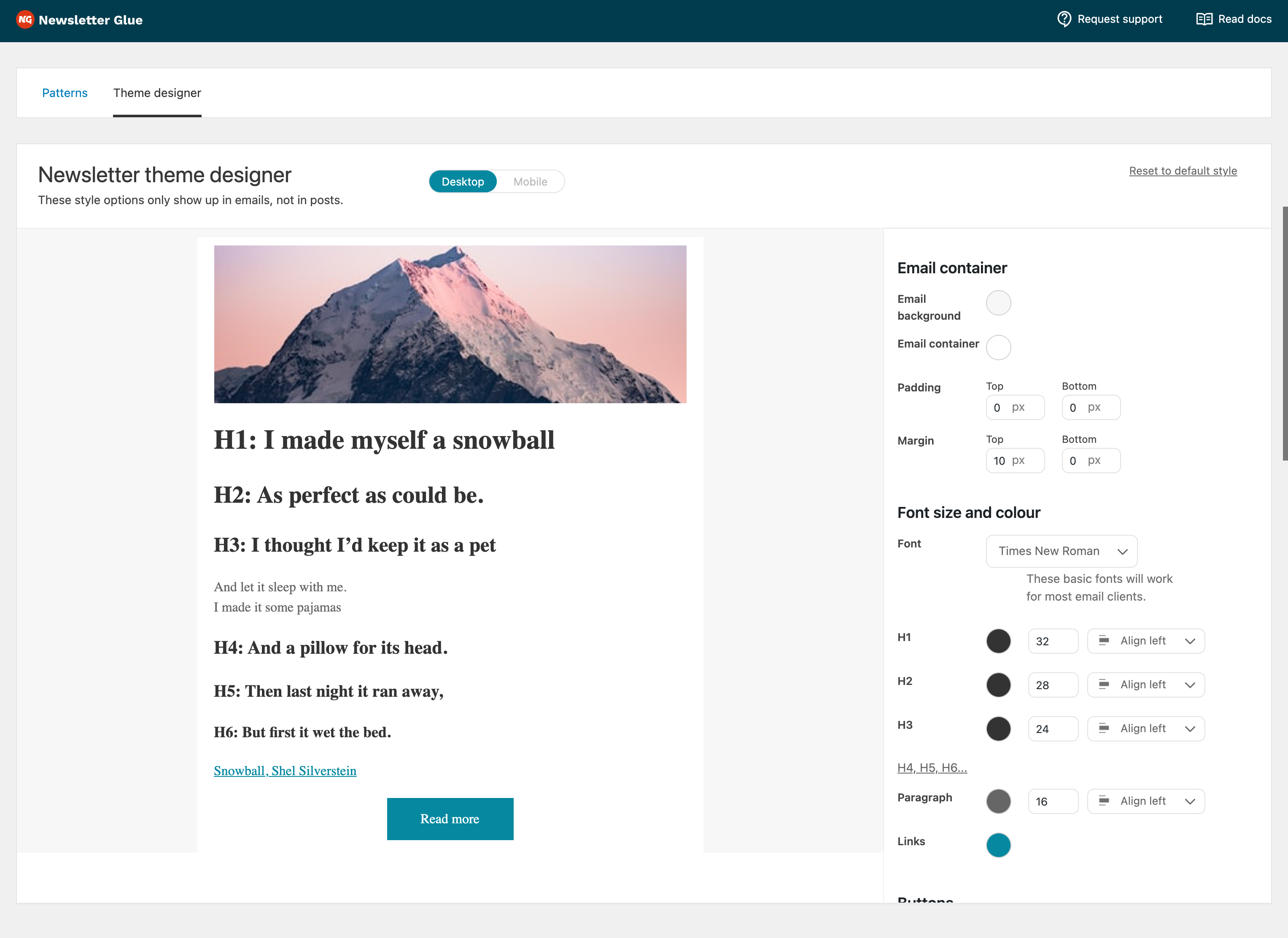 Newsletter Glue v.2 Theme designer