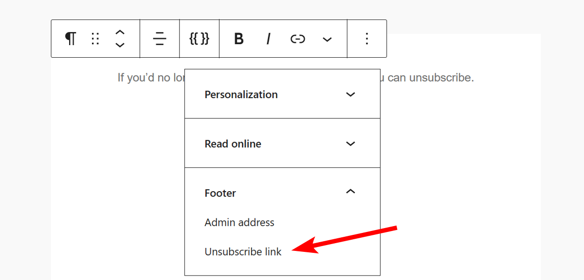 Insert unsubscribe link in Newsletter Glue