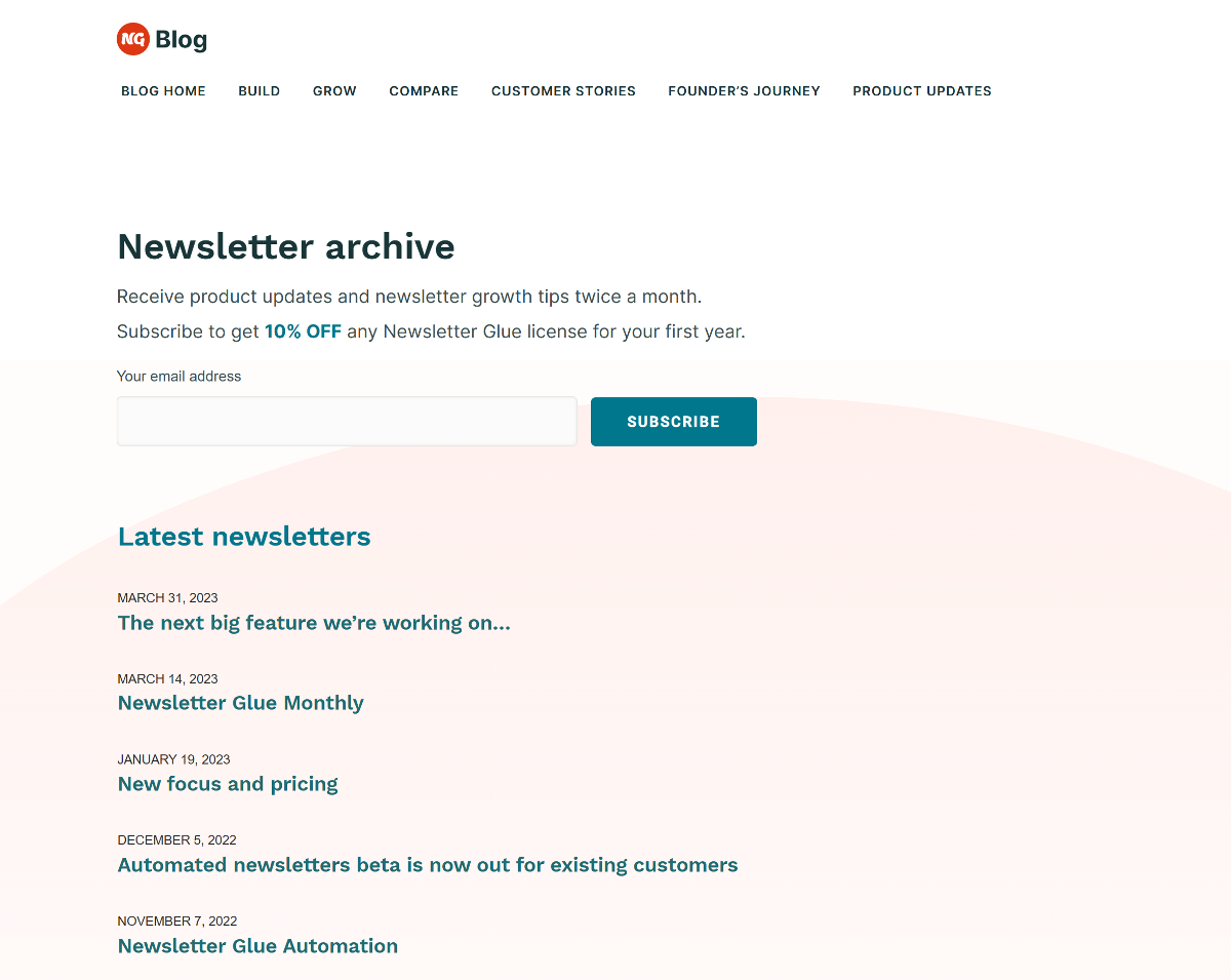 Newsletter archive design example