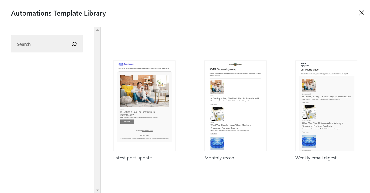 Automations Template Library in Newsletter Glue