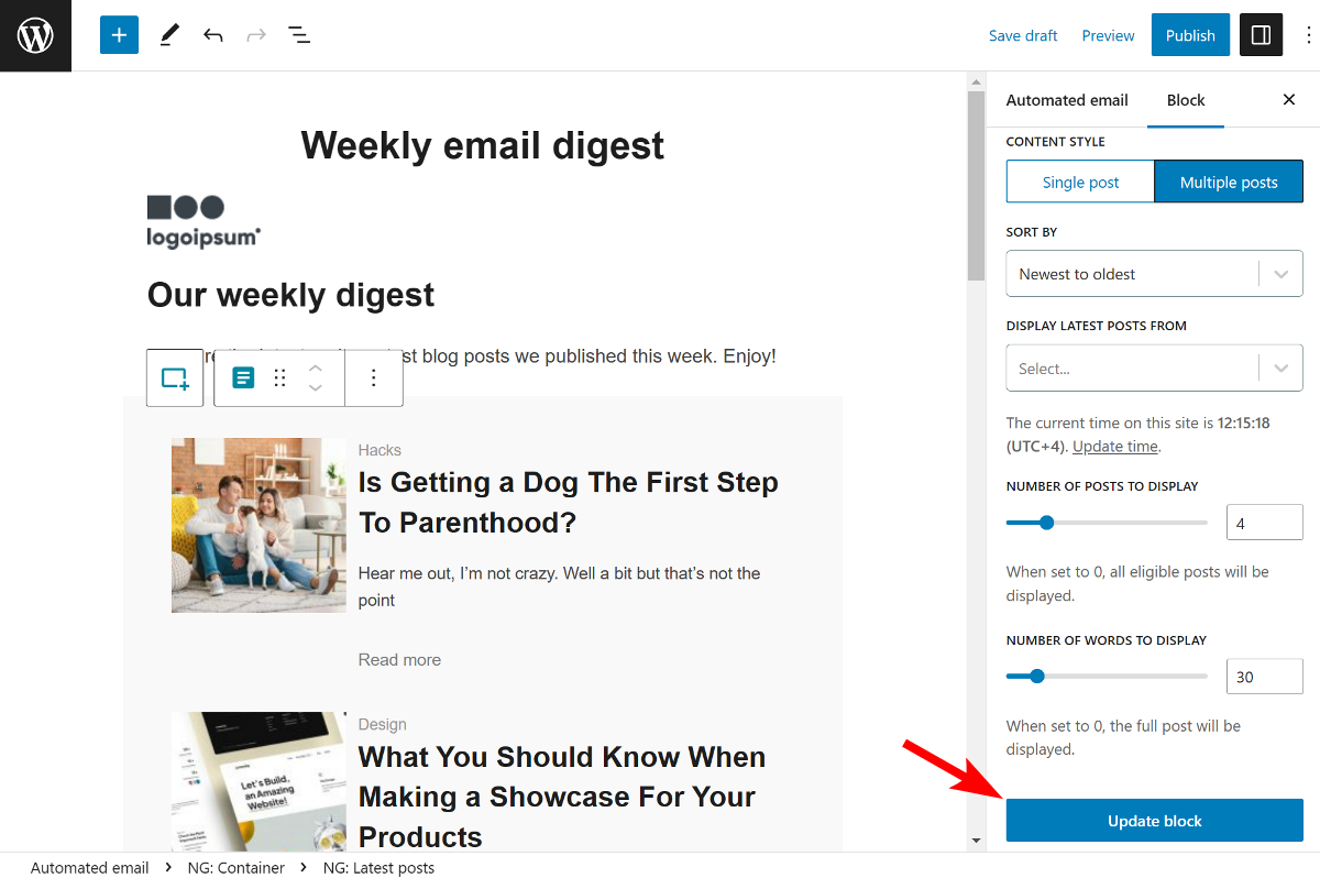 How to update Latest Posts block in Newsletter Glue