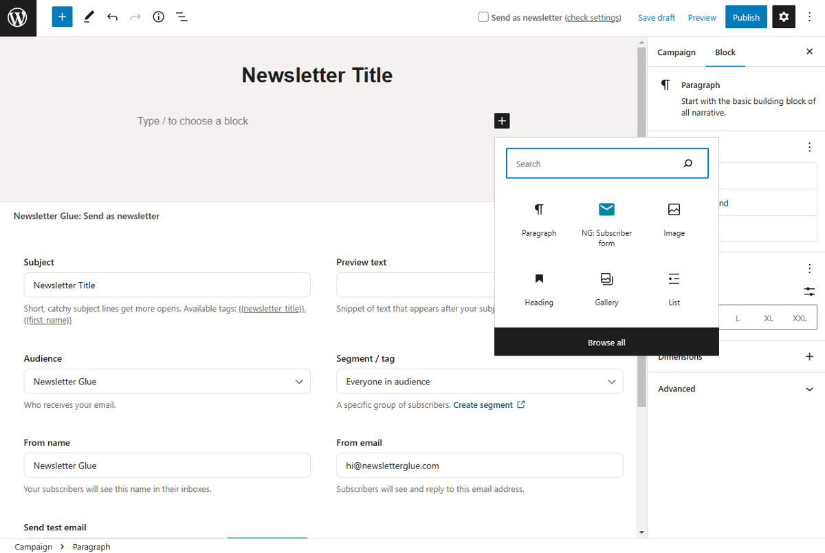 Building newsletters in the block editor